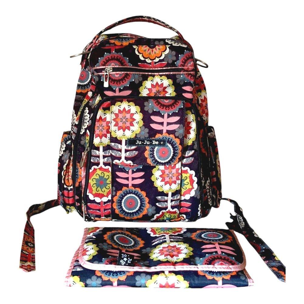 Ju•Ju•Be Dancing Dahlias Diaper Bag Backpack Daisy Floral Matching Pad Pink